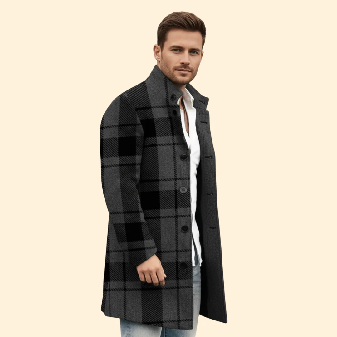 Men’s Coat with Plaid Pattern Design - Image 2
