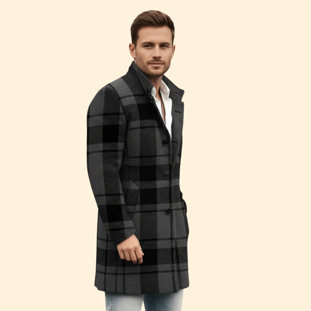 Men’s Coat with Plaid Pattern Design - Image 4