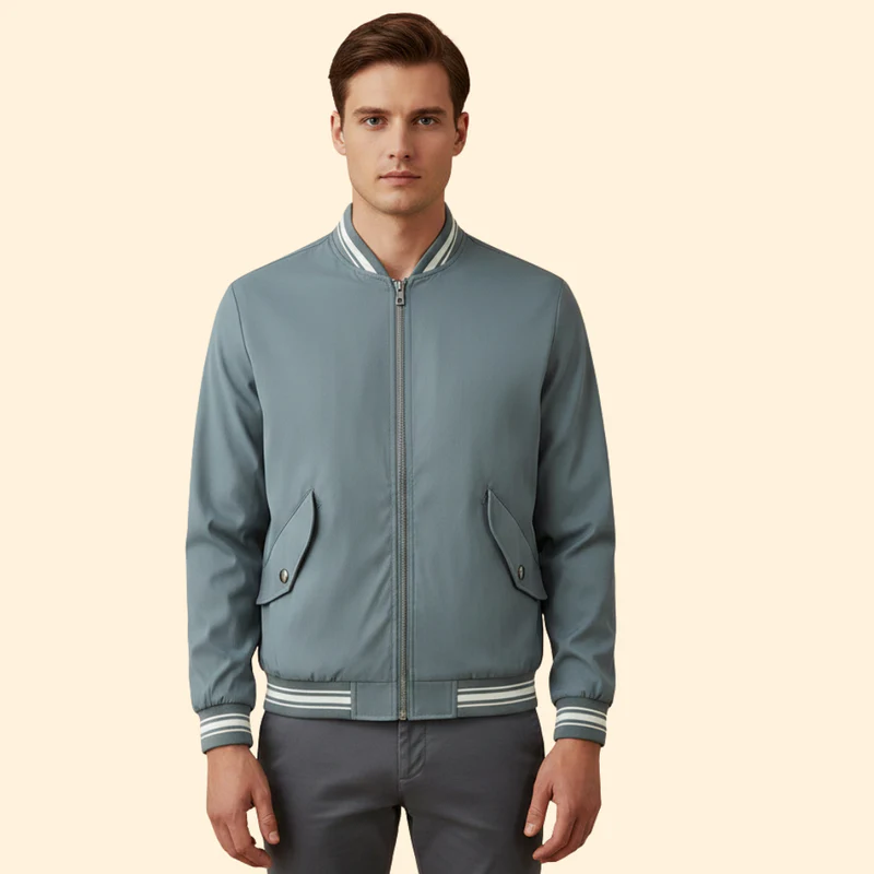 Men’s College-Style Bomber Jacket with Zipper - Image 2