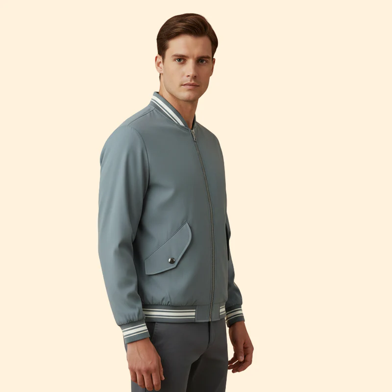 Men’s College-Style Bomber Jacket with Zipper - Image 3