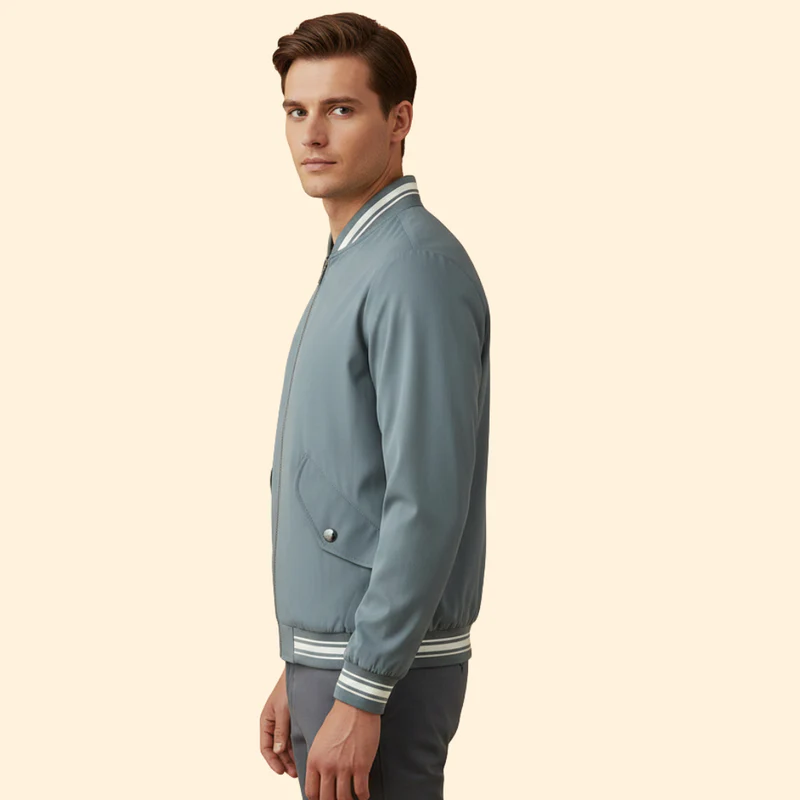 Men’s College-Style Bomber Jacket with Zipper - Image 4