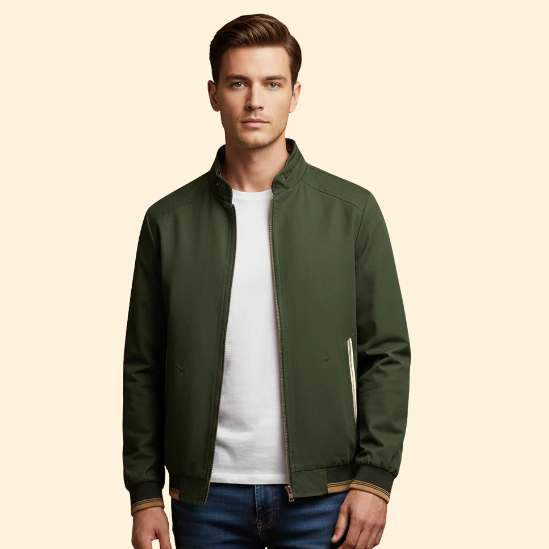 Men’s Cotton Bomber Jacket with Stand-Up Collar - Image 2