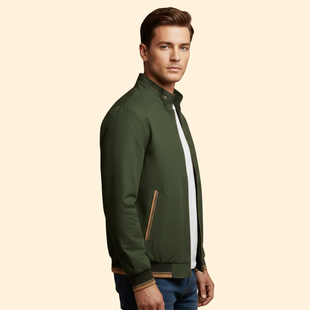 Men’s Cotton Bomber Jacket with Stand-Up Collar - Image 3
