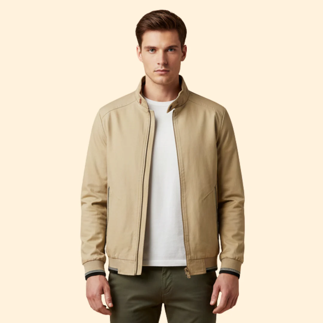 Men’s Cotton Bomber Jacket with Stand-Up Collar - Image 9