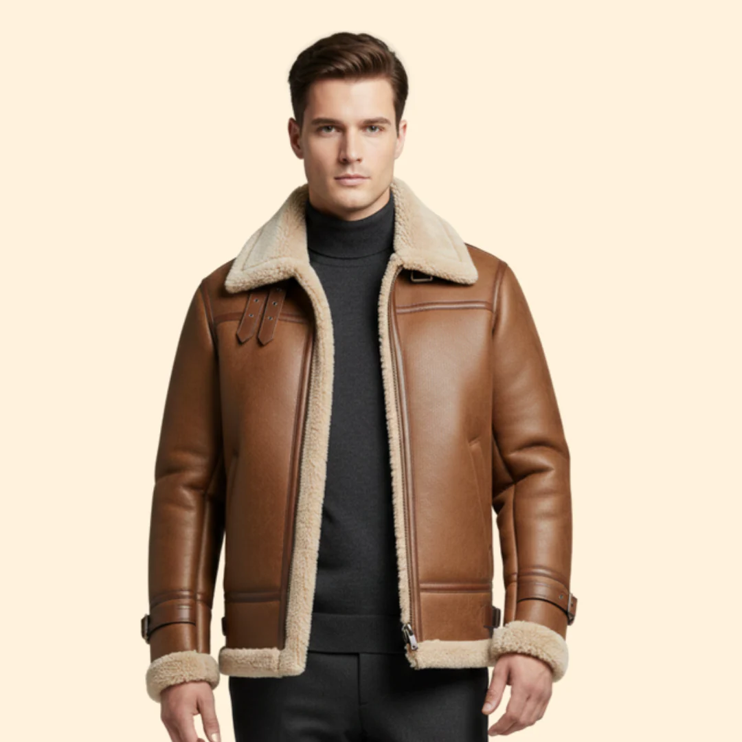 Men’s Flight Jacket with Sheepskin-Style Collar - Image 2