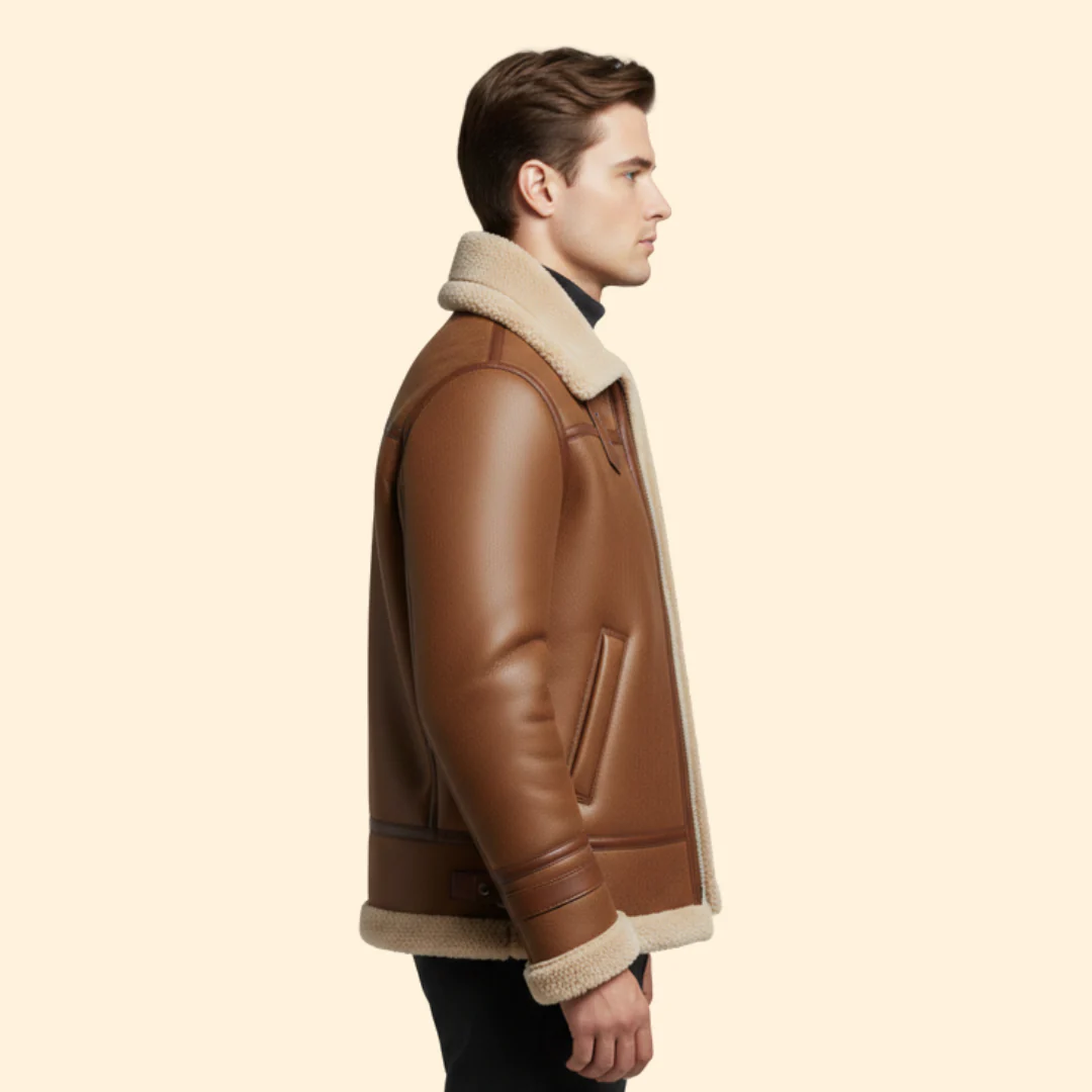 Men’s Flight Jacket with Sheepskin-Style Collar - Image 3