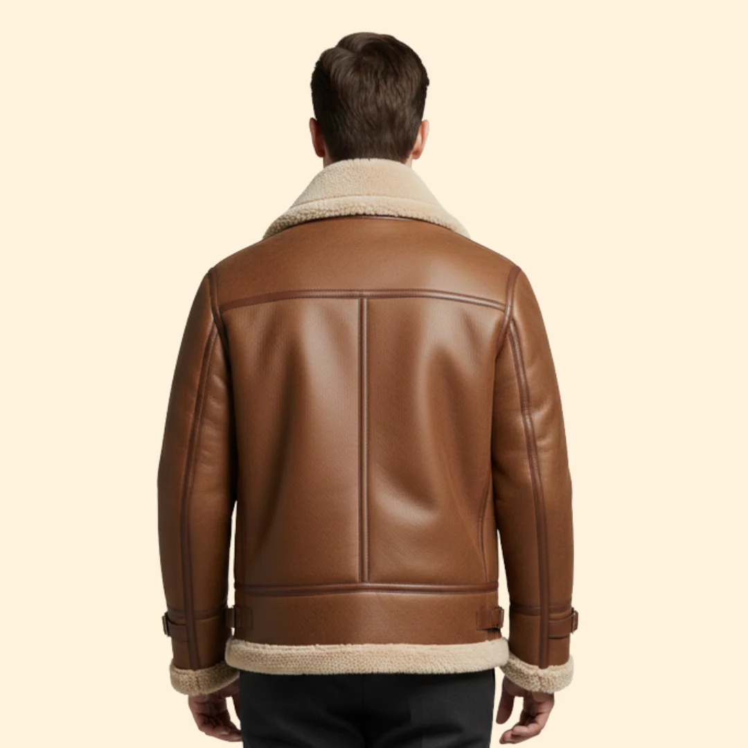 Men’s Flight Jacket with Sheepskin-Style Collar - Image 4