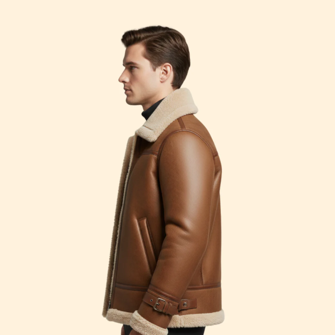 Men’s Flight Jacket with Sheepskin-Style Collar - Image 5