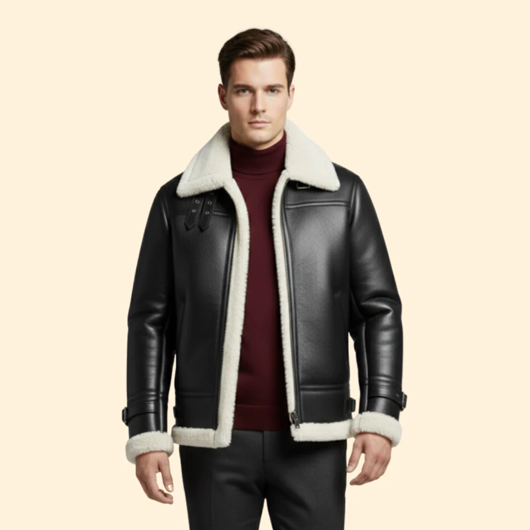 Men’s Flight Jacket with Sheepskin-Style Collar - Image 6