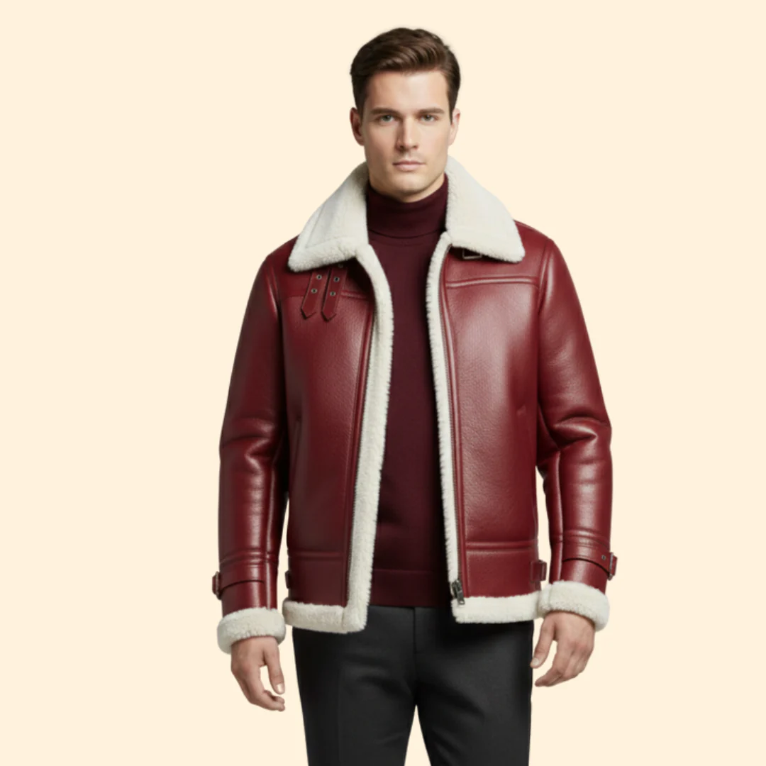 Men’s Flight Jacket with Sheepskin-Style Collar - Image 7