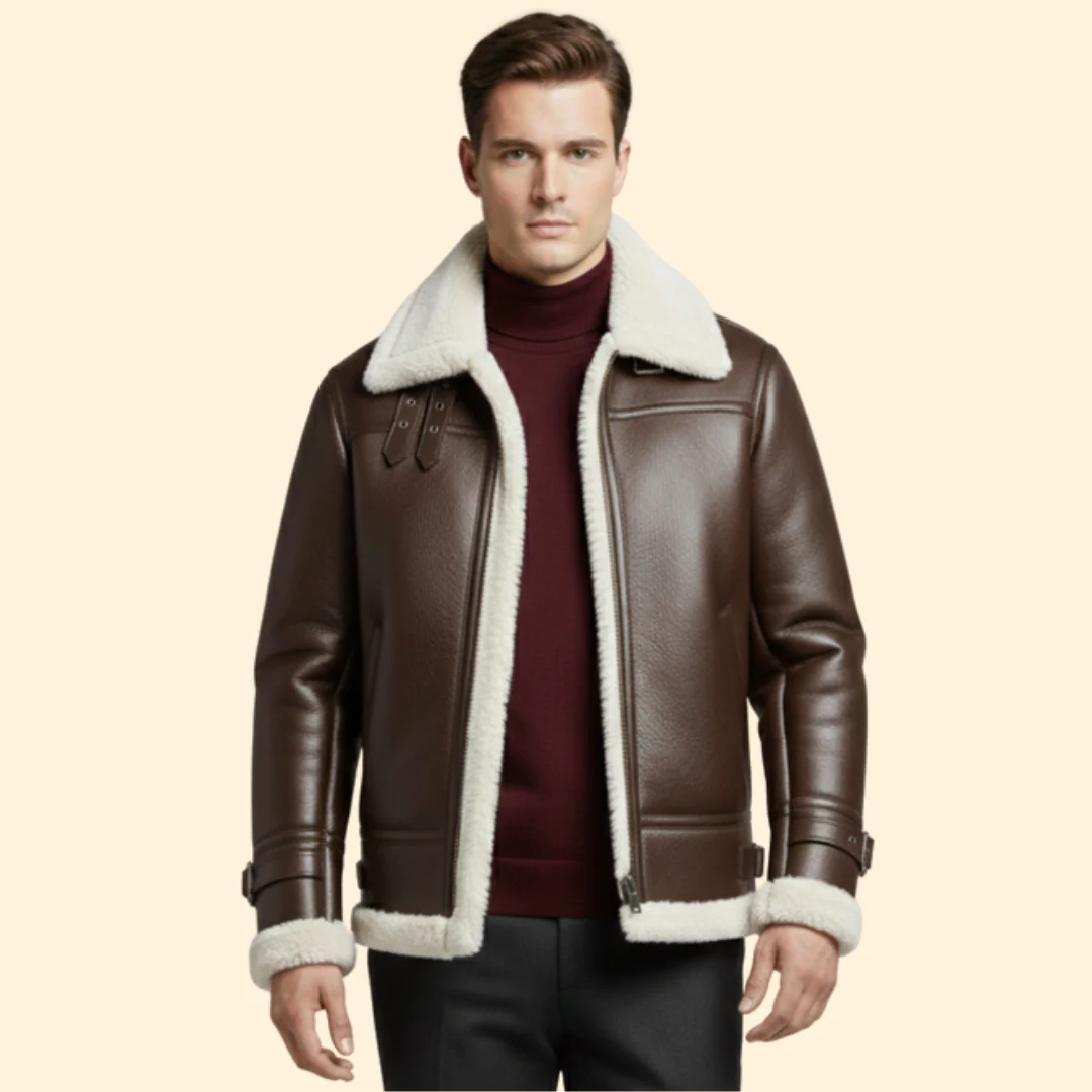 Men’s Flight Jacket with Sheepskin-Style Collar - Image 8
