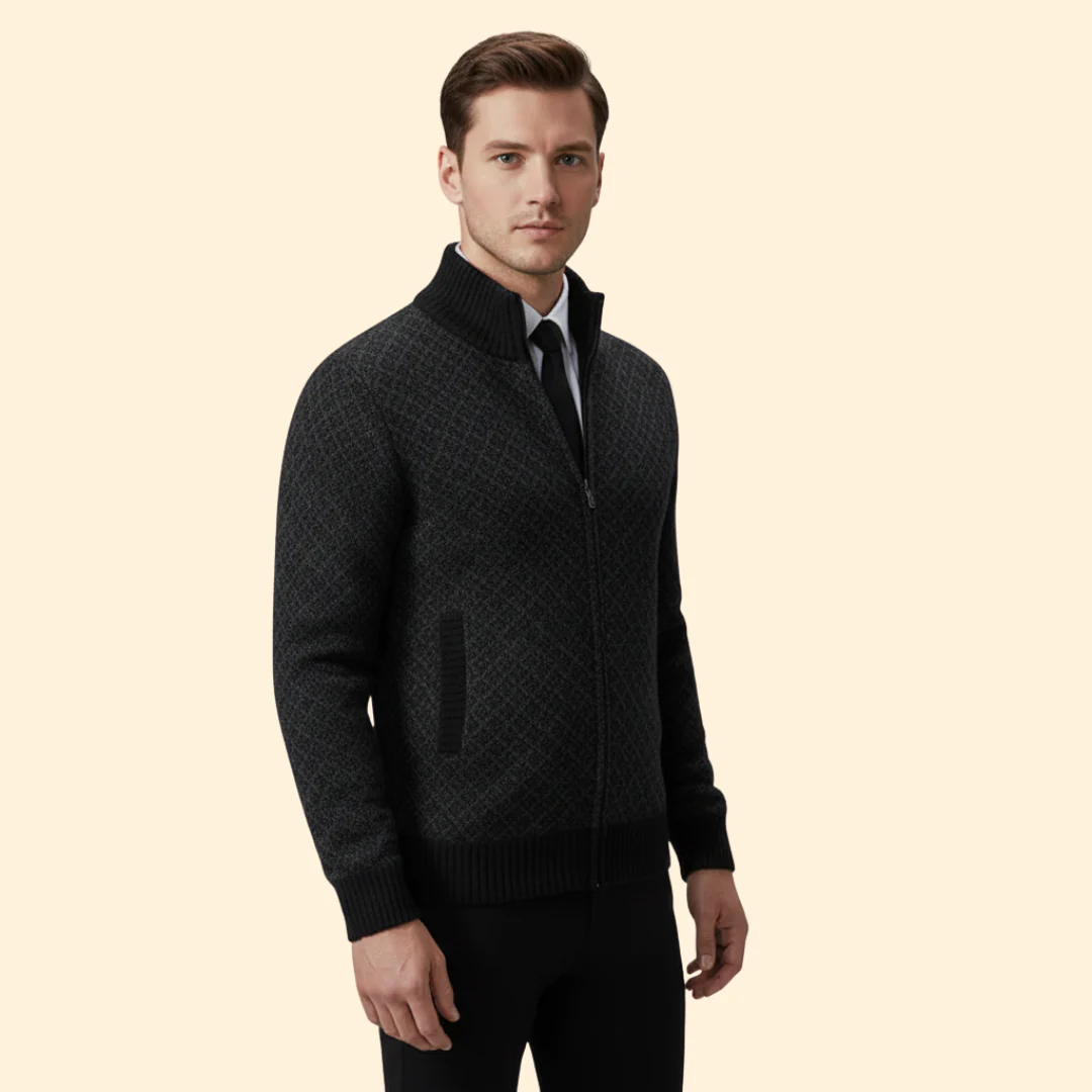 Men’s Full Zip Jacket with Ribbed Collar - Image 3