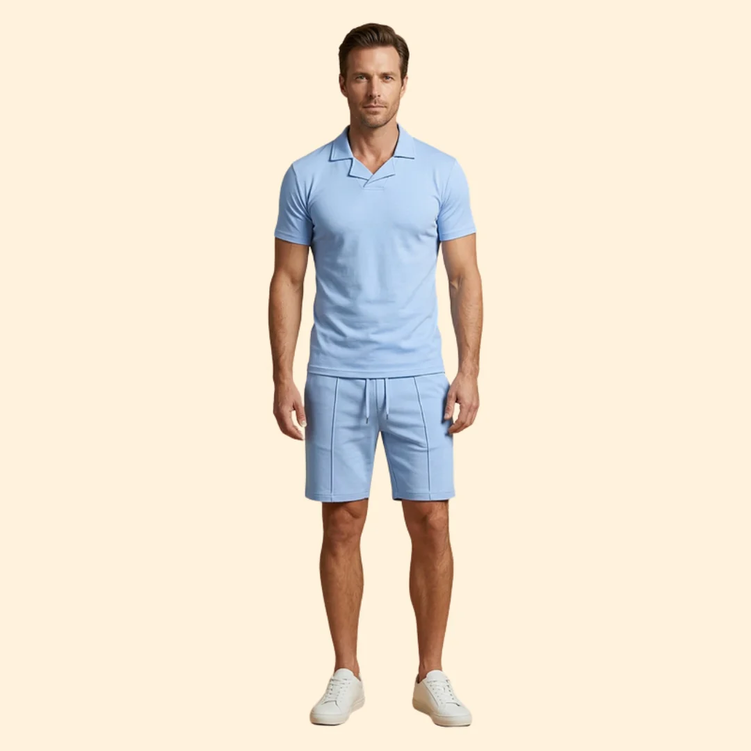 Men’s High Collar Shirt with Pull-On Shorts - Image 2