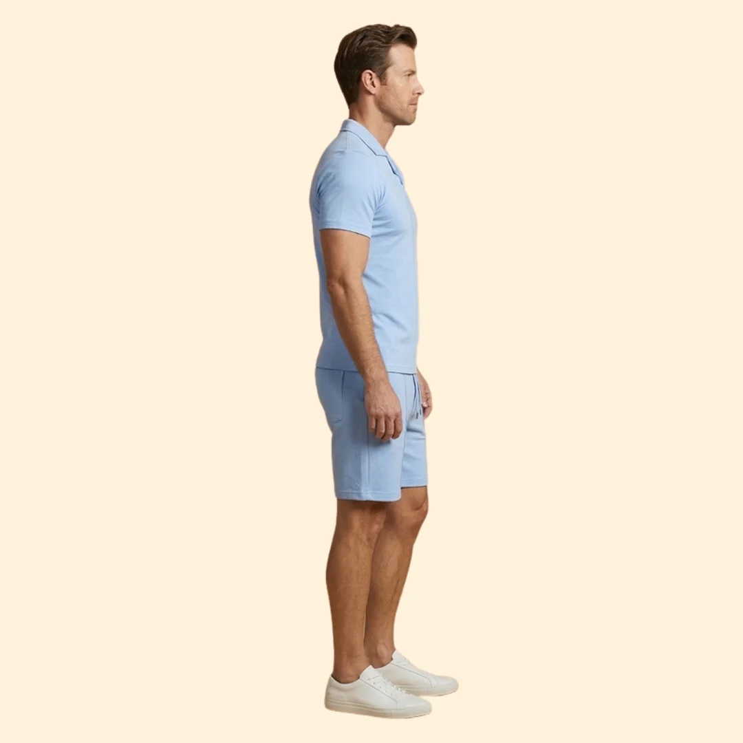 Men’s High Collar Shirt with Pull-On Shorts - Image 3