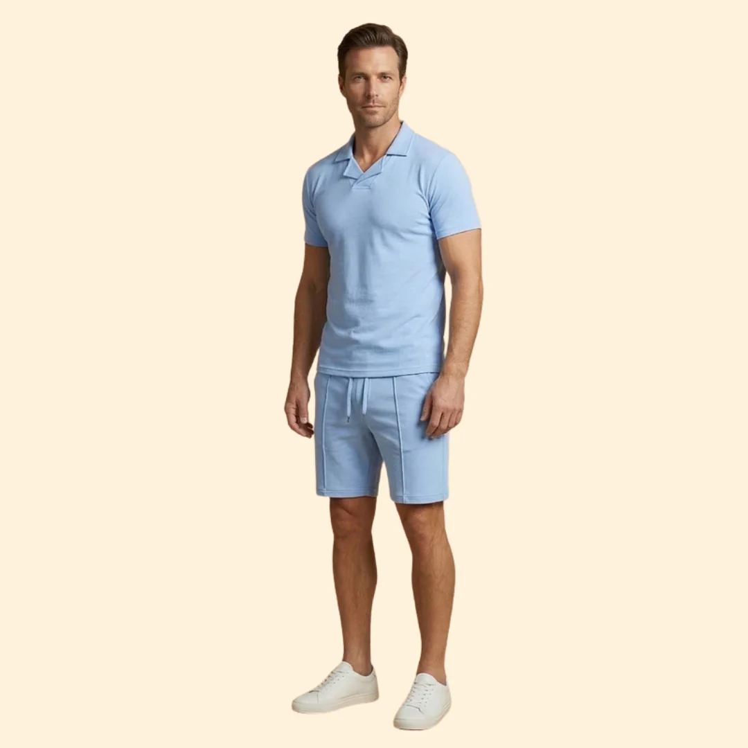 Men’s High Collar Shirt with Pull-On Shorts - Image 4
