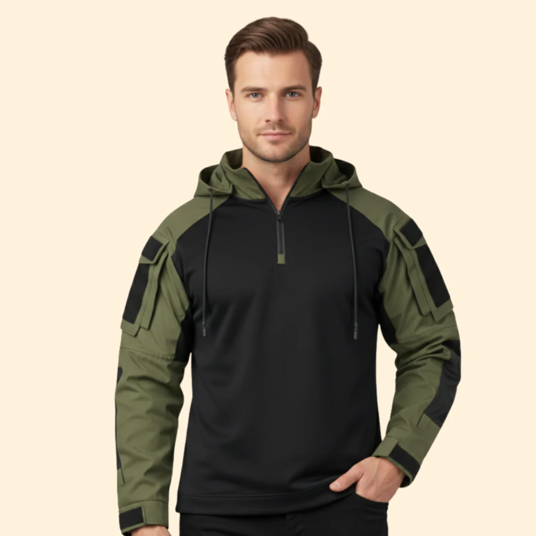 Men’s Hooded Tactical Jacket with Half Zipper - Image 2