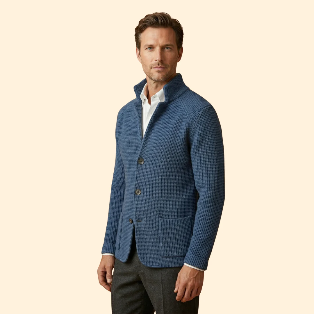 Men’s Knit High Neck Cardigan with Buttons - Image 4