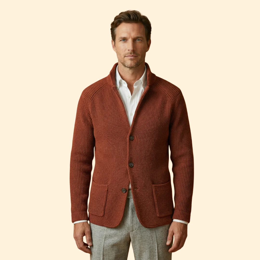Men’s Knit High Neck Cardigan with Buttons - Image 7