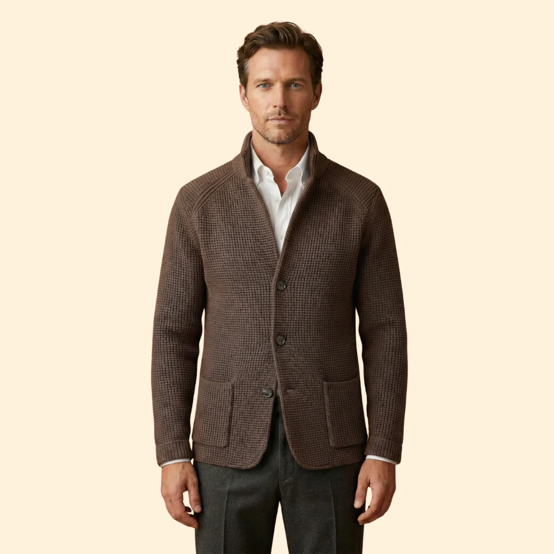 Men’s Knit High Neck Cardigan with Buttons - Image 8