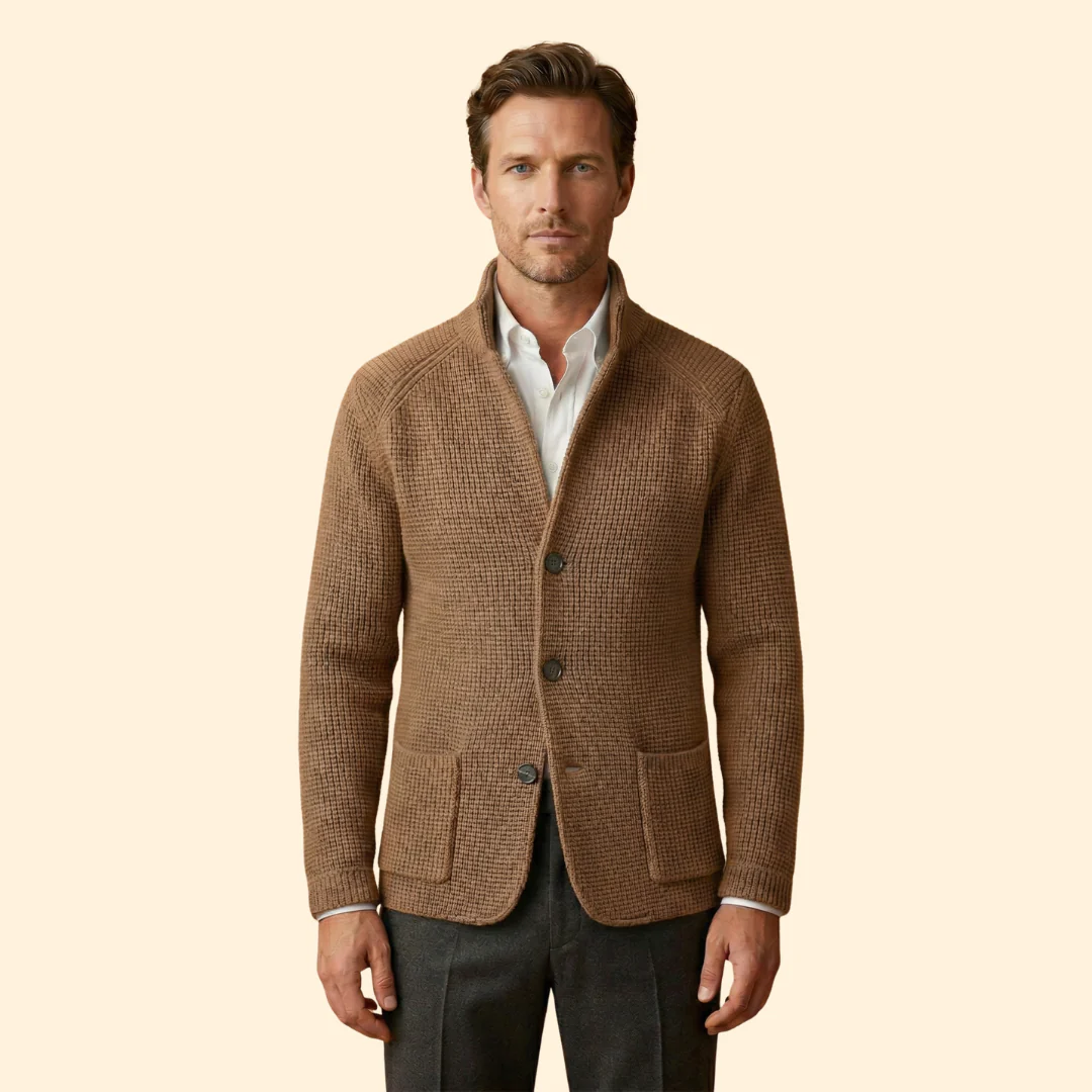 Men’s Knit High Neck Cardigan with Buttons - Image 9