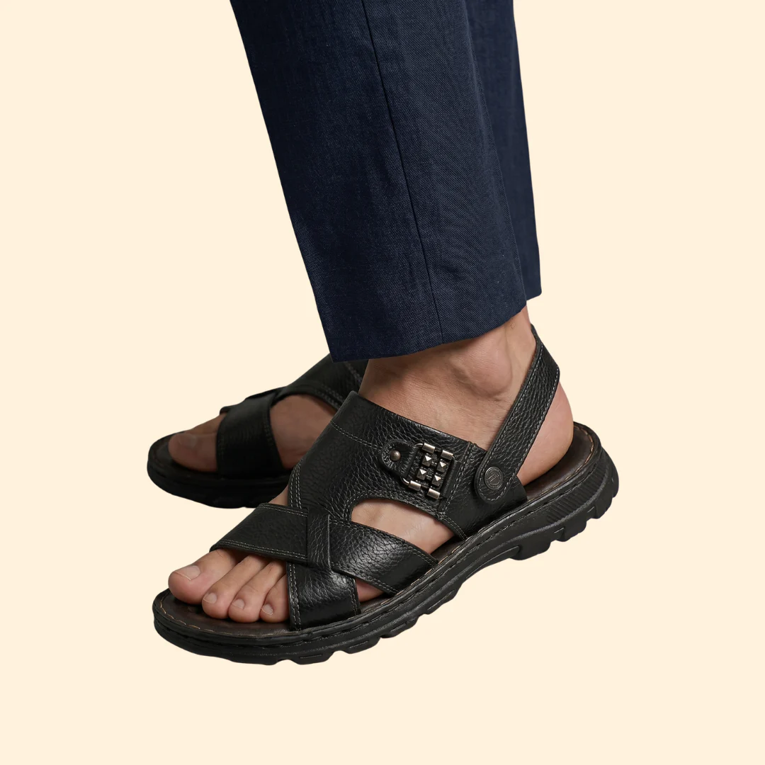 Men's Leather Sandals with Crisscross Straps - Image 5