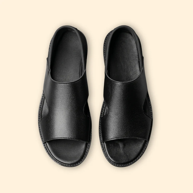 Men's Leather Sandals with Cutouts