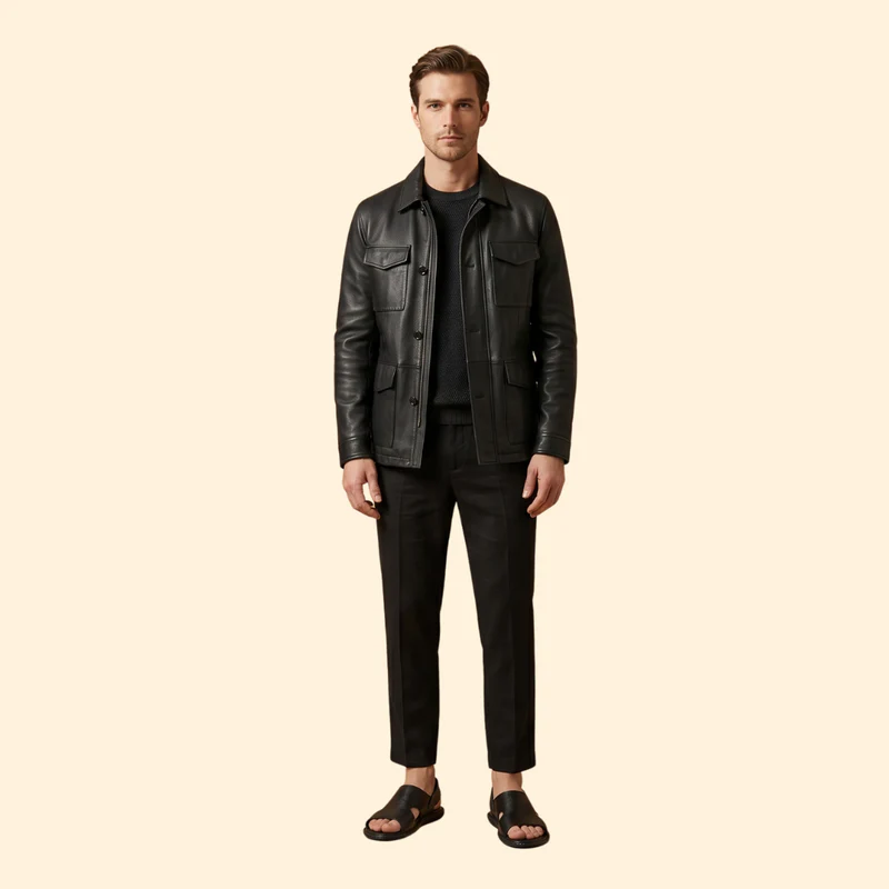 Men's Leather Sandals with Cutouts - Image 2