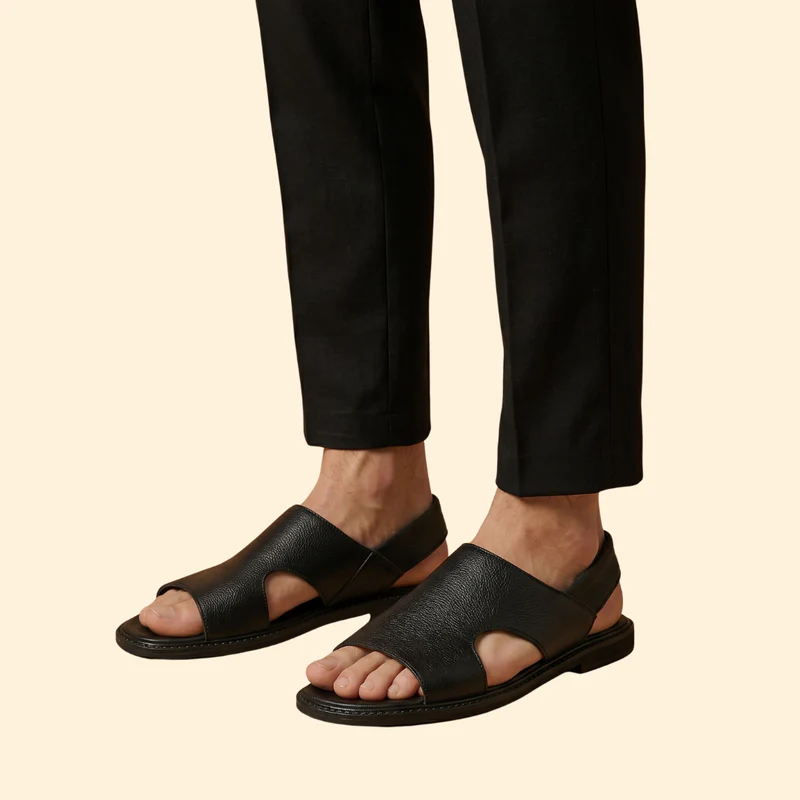 Men's Leather Sandals with Cutouts - Image 5