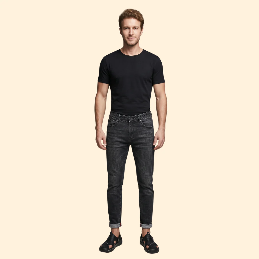 Men's Leather Sandals with Cutouts - Image 2