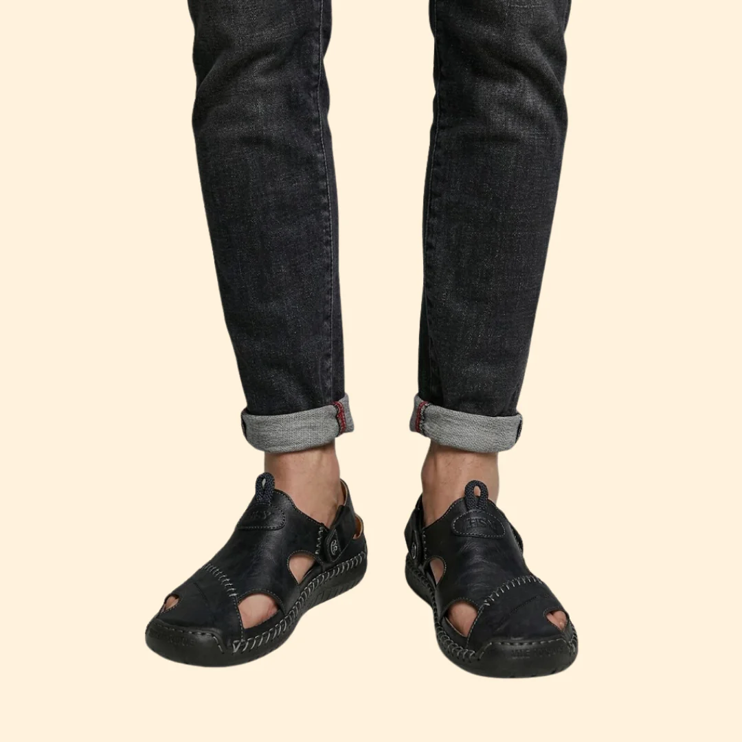 Men's Leather Sandals with Cutouts - Image 3