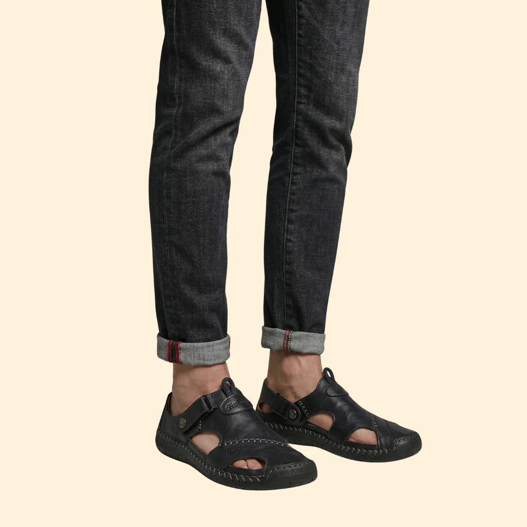 Men's Leather Sandals with Cutouts - Image 4