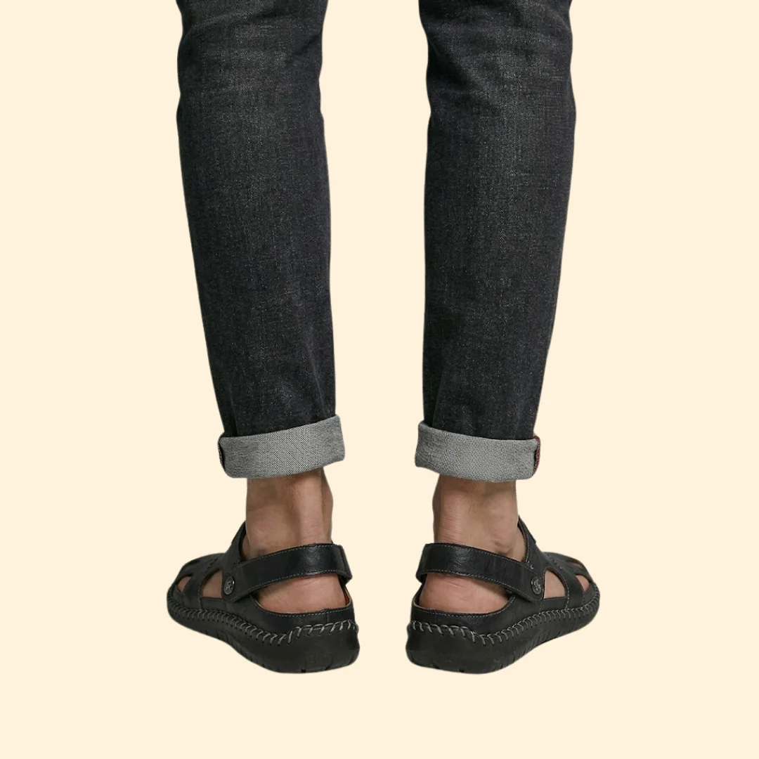 Men's Leather Sandals with Cutouts - Image 5