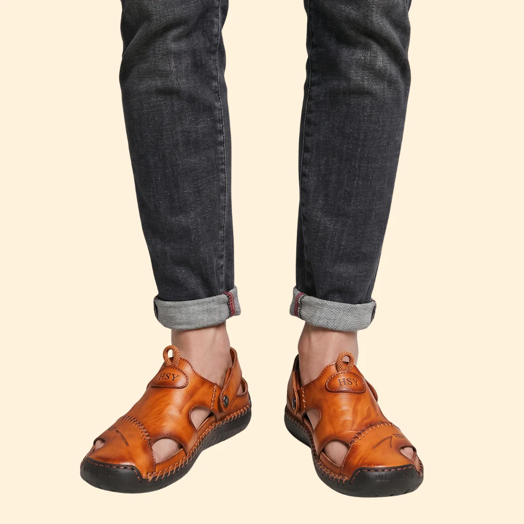 Men's Leather Sandals with Cutouts - Image 6