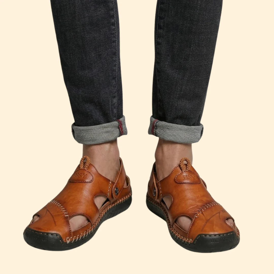 Men's Leather Sandals with Cutouts - Image 7