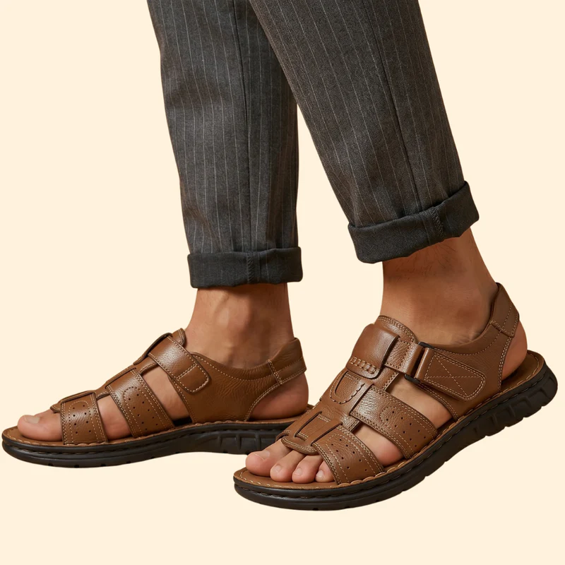 Men's Leather Sandals with Perforations - Image 3