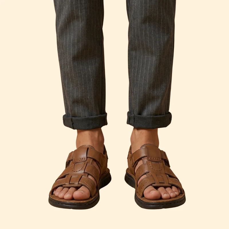 Men's Leather Sandals with Perforations - Image 4