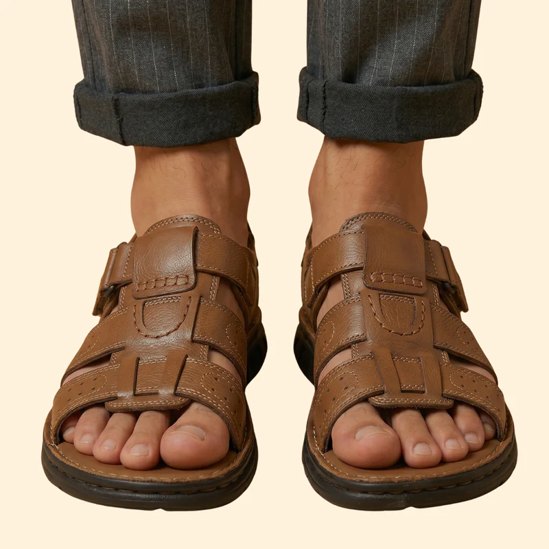 Men's Leather Sandals with Perforations - Image 5