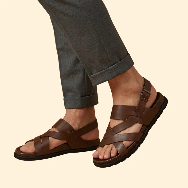 Men's Leather Sandals with Straps - Image 3