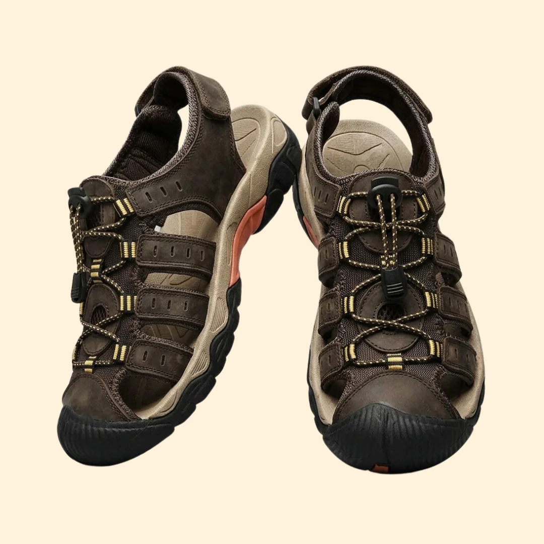 Men's Leather Sandals with Toe-Cap
