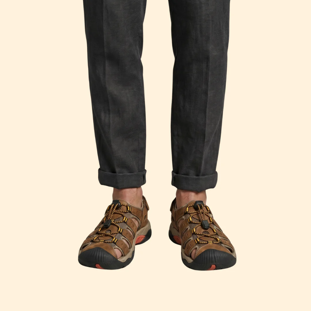 Men's Leather Sandals with Toe-Cap - Image 11