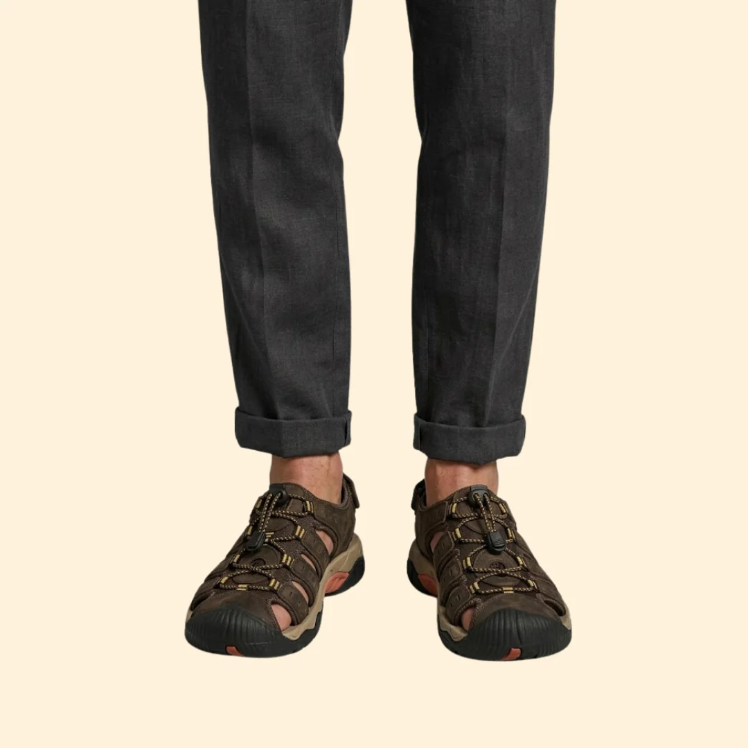 Men's Leather Sandals with Toe-Cap - Image 3