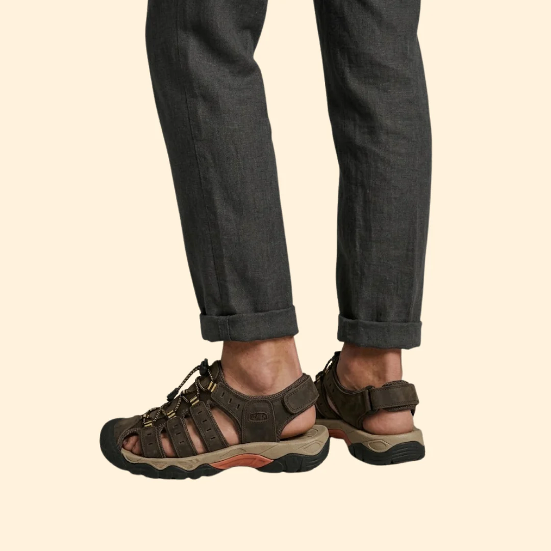 Men's Leather Sandals with Toe-Cap - Image 5