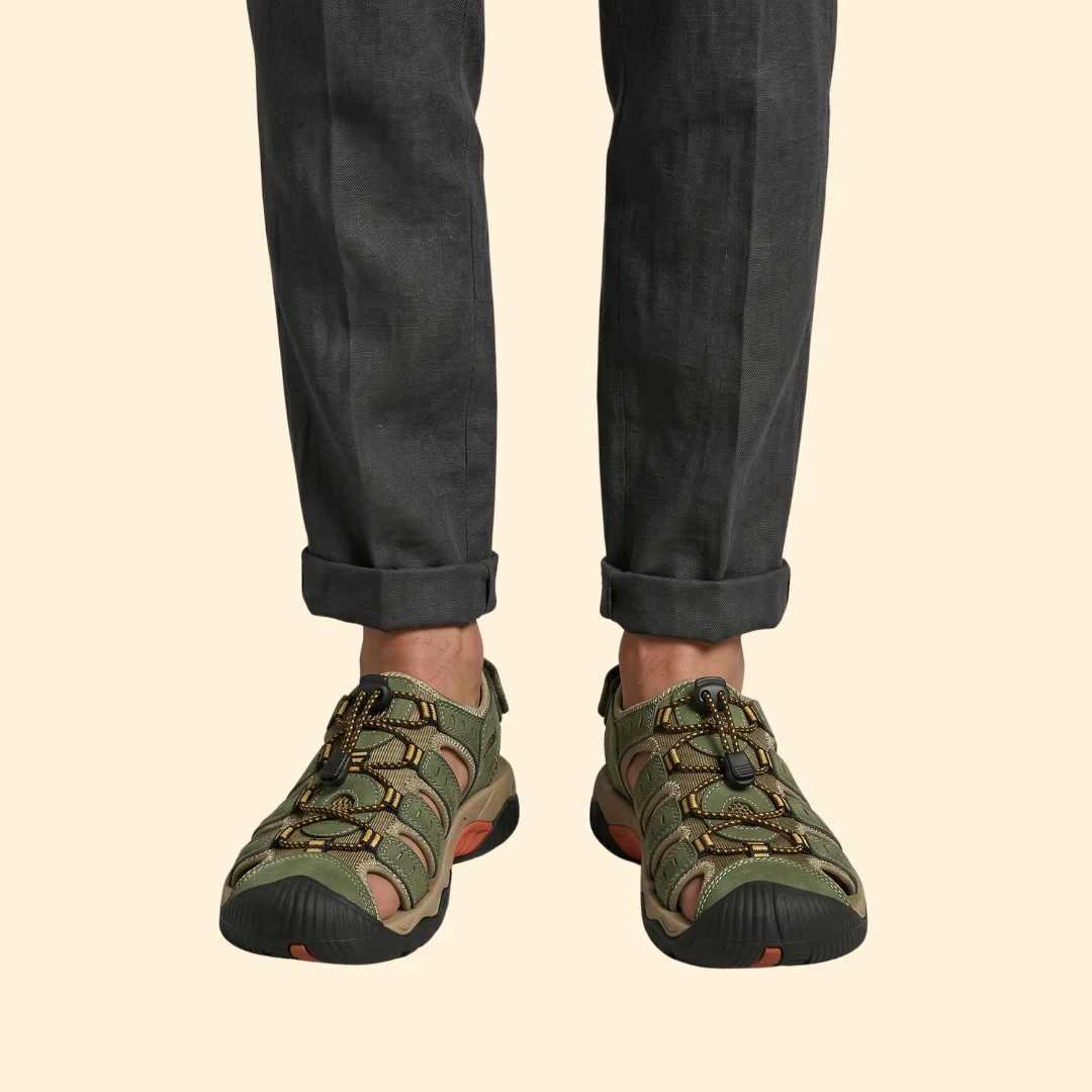 Men's Leather Sandals with Toe-Cap - Image 7