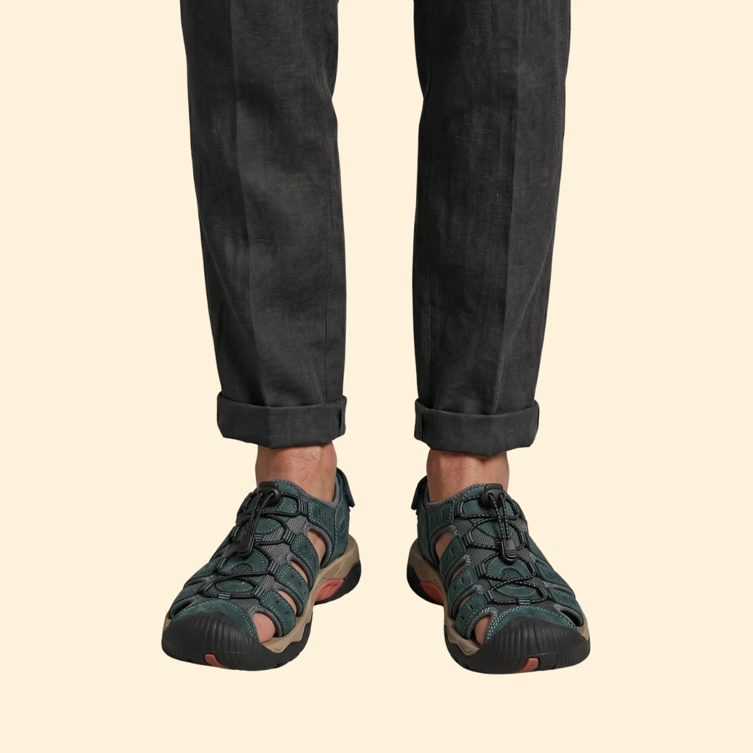 Men's Leather Sandals with Toe-Cap - Image 8