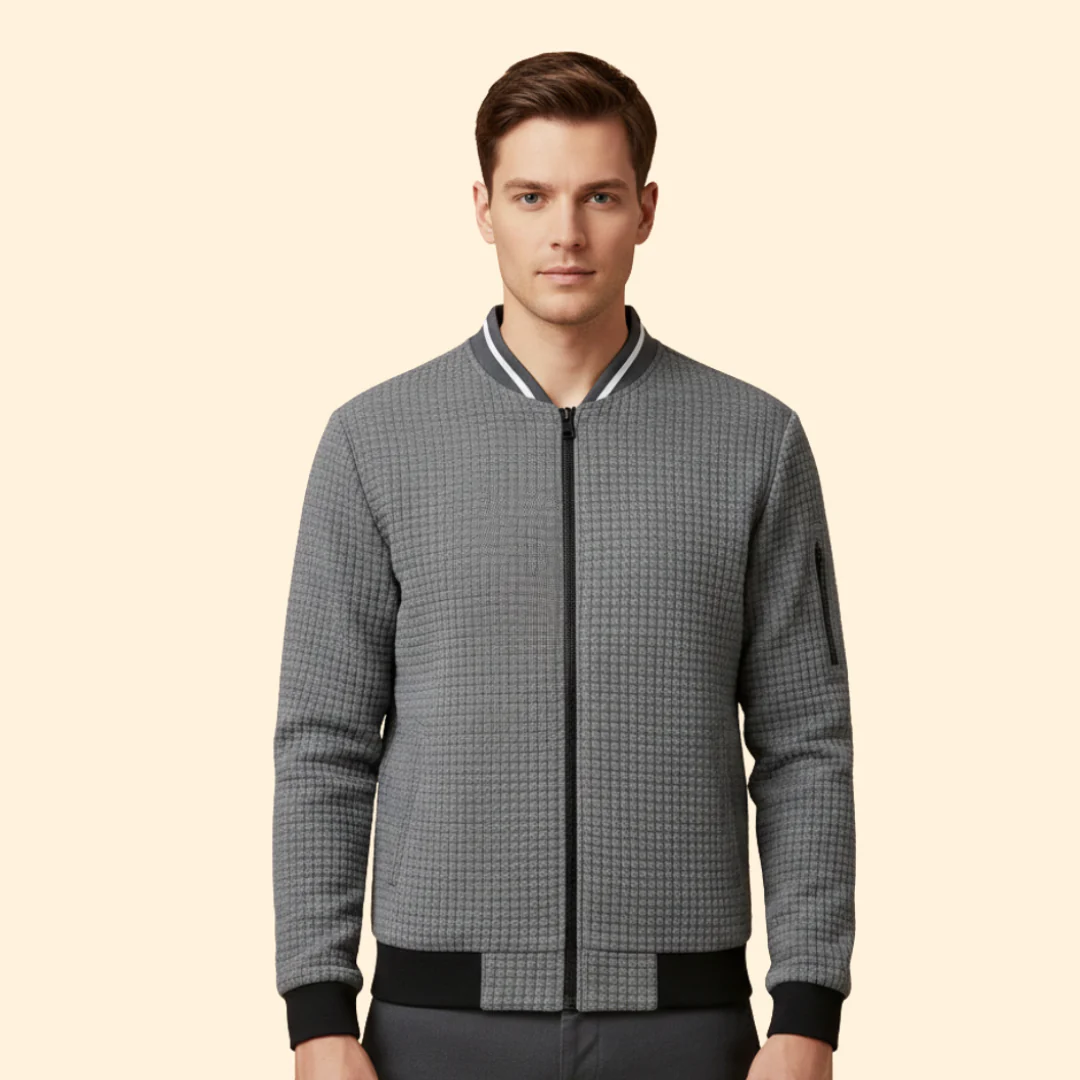 Men’s Light Bomber Jacket with Textured Knit Design - Image 2