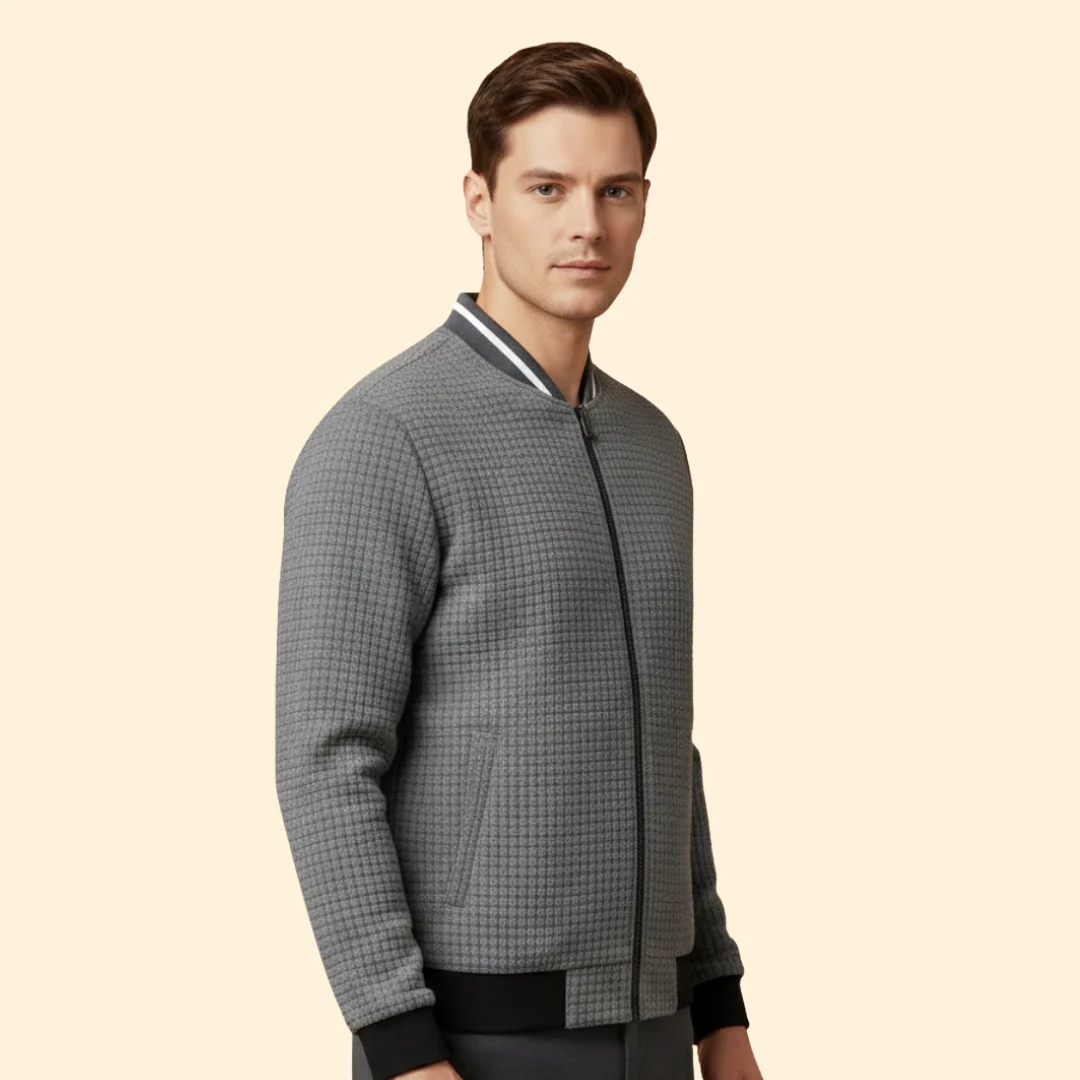 Men’s Light Bomber Jacket with Textured Knit Design - Image 3