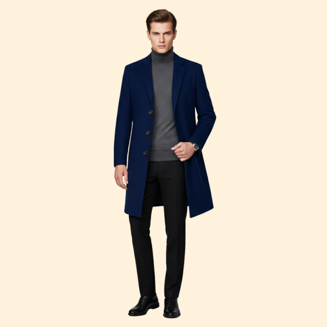 Men’s Long Coat with Button Closure - Image 2