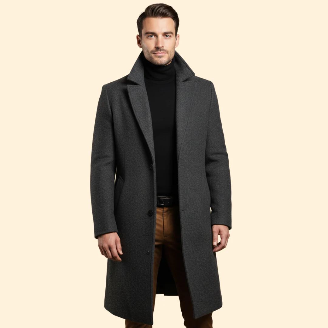 Men’s Long Coat with Flap Pocket Detail - Image 8