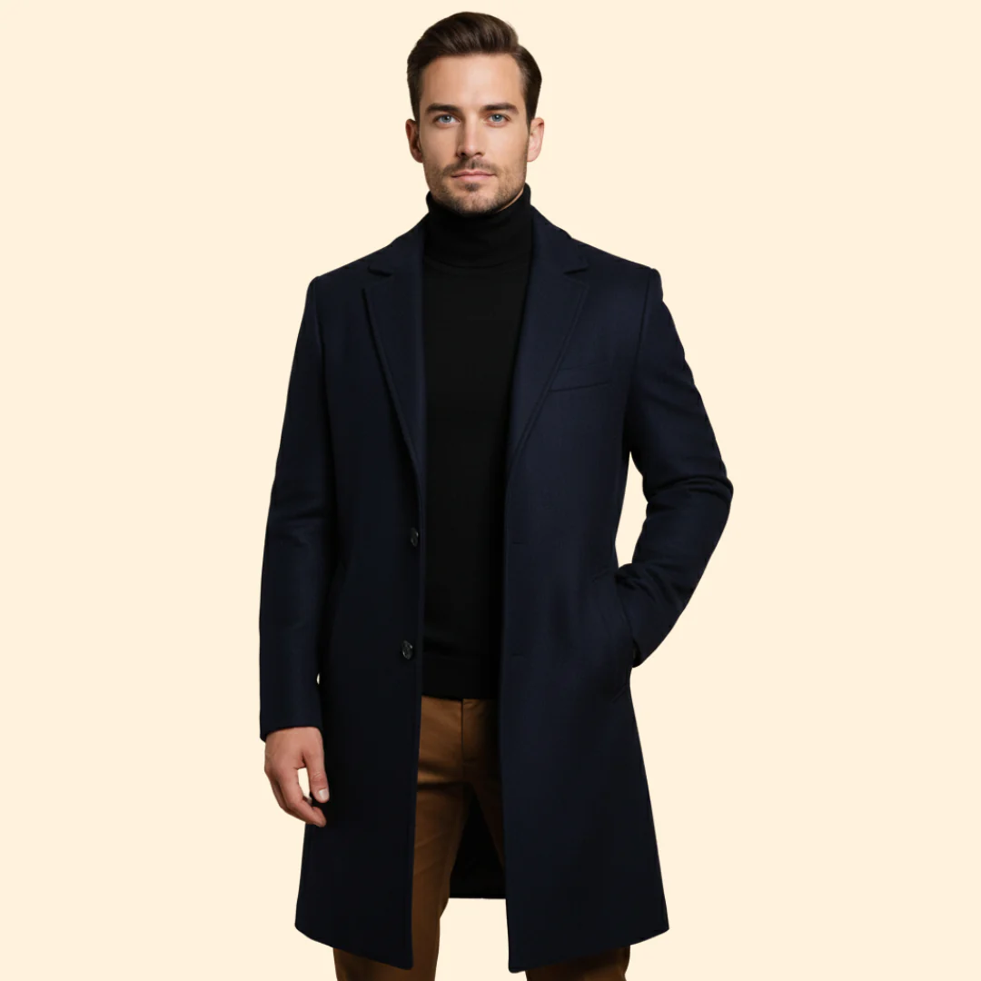 Men’s Long Coat with Flap Pocket Detail - Image 9