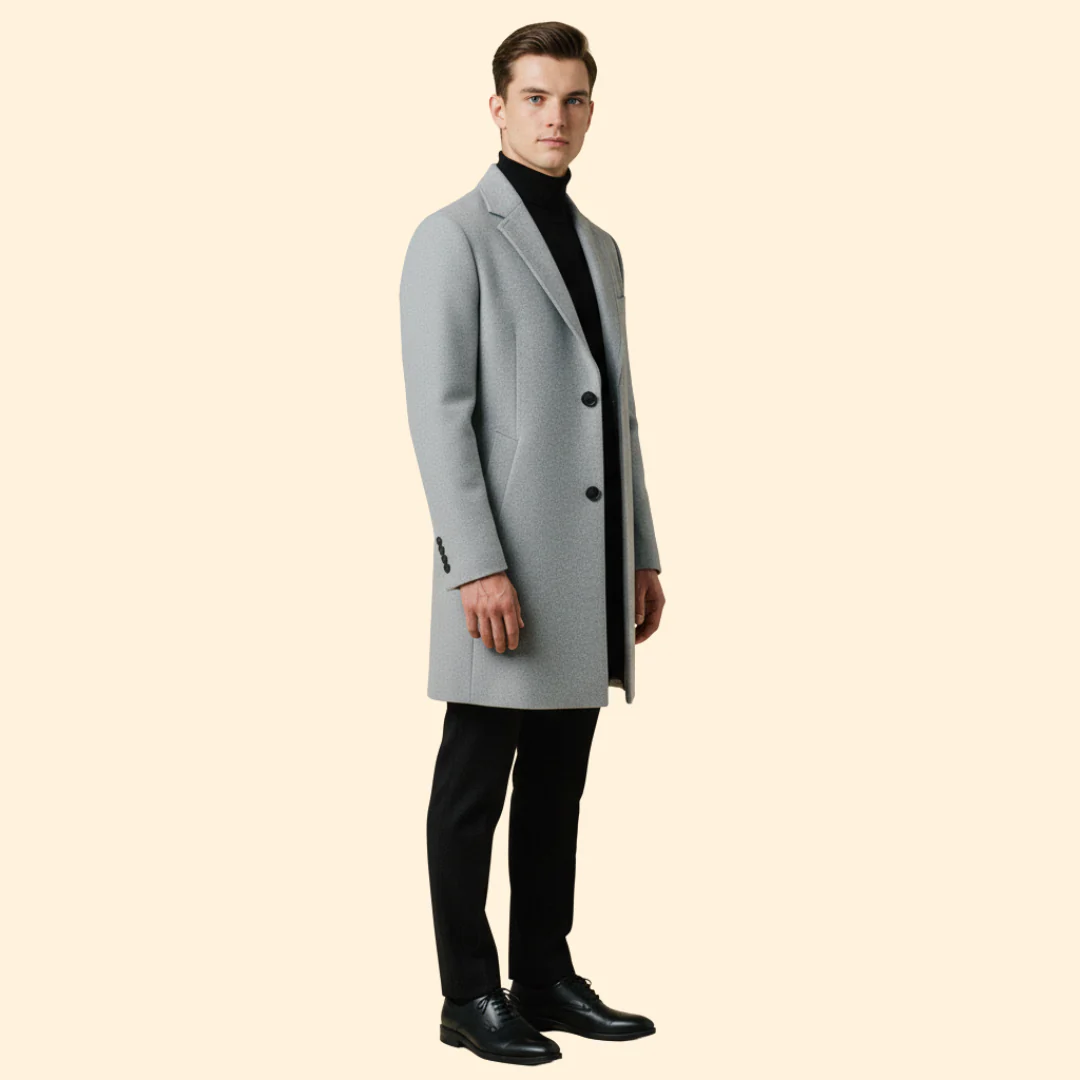 Men’s Long Coat with Front Button Closure - Image 3